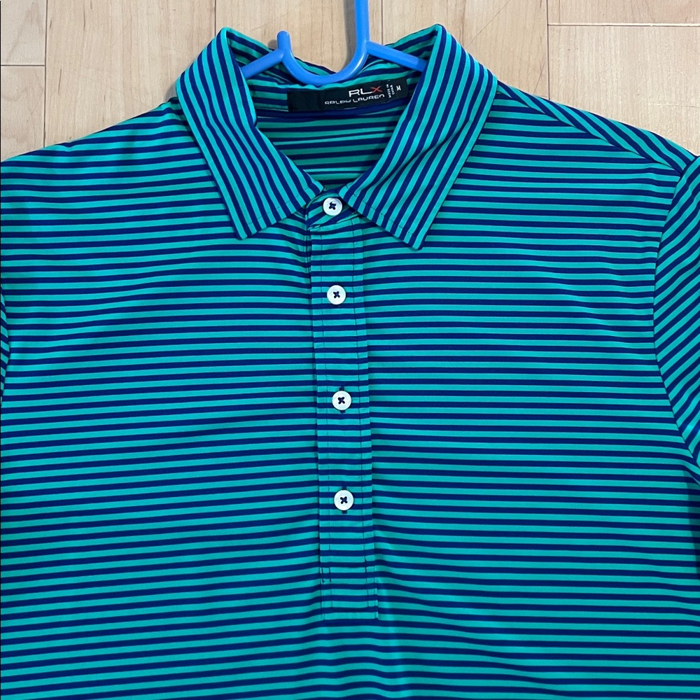 Ralph Lauren RLX Teal and Navy Striped Shirt - Picture 3 of 4